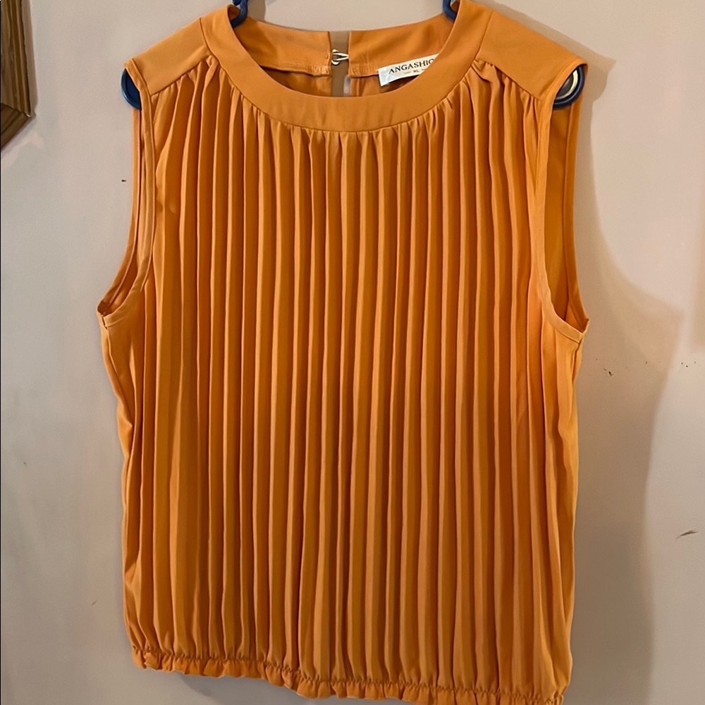 Chic Orange Blouse with Elegant Pleats